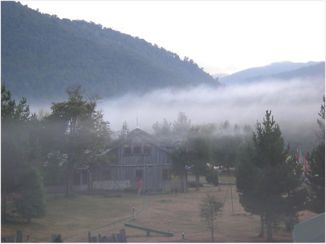 Foggy morning at Suizandina Lodge, Mallalcahuello, Chile, 6 April 2016.
