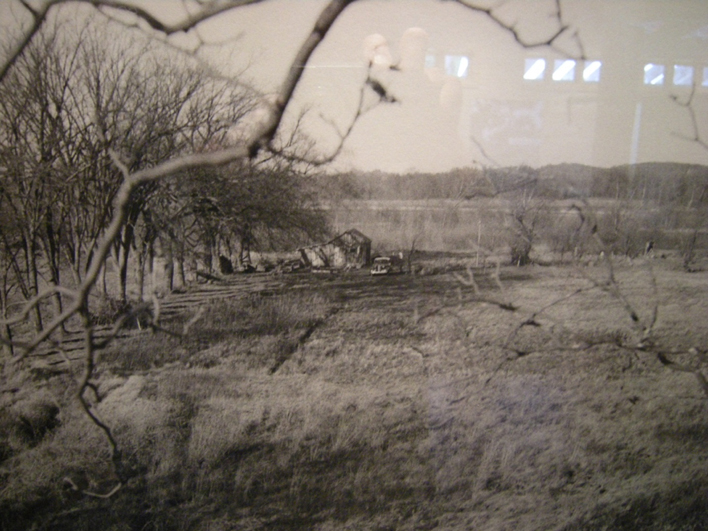 Photo of the farm and shack in 1935, taken from the top of a tree at the gate on Levee Road. Leopold Foundation Center.