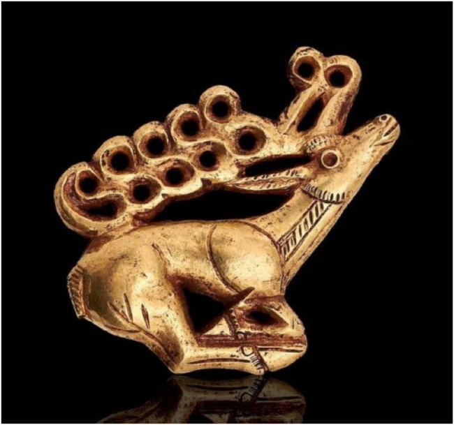 Scythian gold deer ornament (circa 700 BCE) representing a red deer