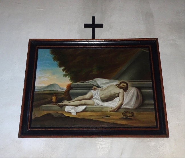 Jesus in the Tomb, 14th Station of the Cross, from chapel at La Purisima Mission (photo by B. Byers) 