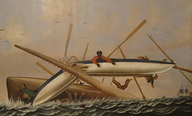 Sperm-whaling scene, historical painting in New Bedfore Whaling Museum
