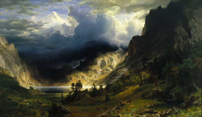 thumbnail image 2 of Hand-Painted Dream-art Oil Painting – 'Mountain Sunrise Landscape' After Albert Bierstadt, 24x36 Huge Canvas Art 2 of 2