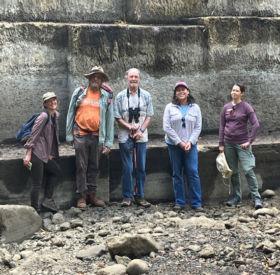At the base of Searsville Lake Dam on walk around the Jasper Ridge Biological Preserve
(left to right, Katie Renz, Stu Weiss, Bruce Byers, Adriana Hernández, Katie Glover)