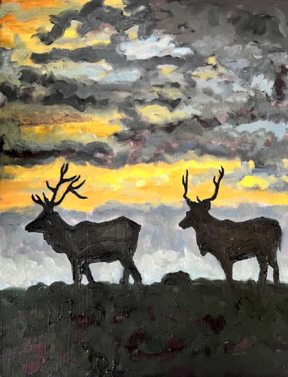 Elk silhouettes, painting by Robin Chandler