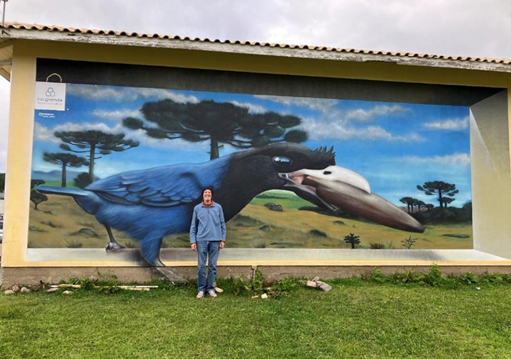 Mural with Azure Jay in Cambará do Sul